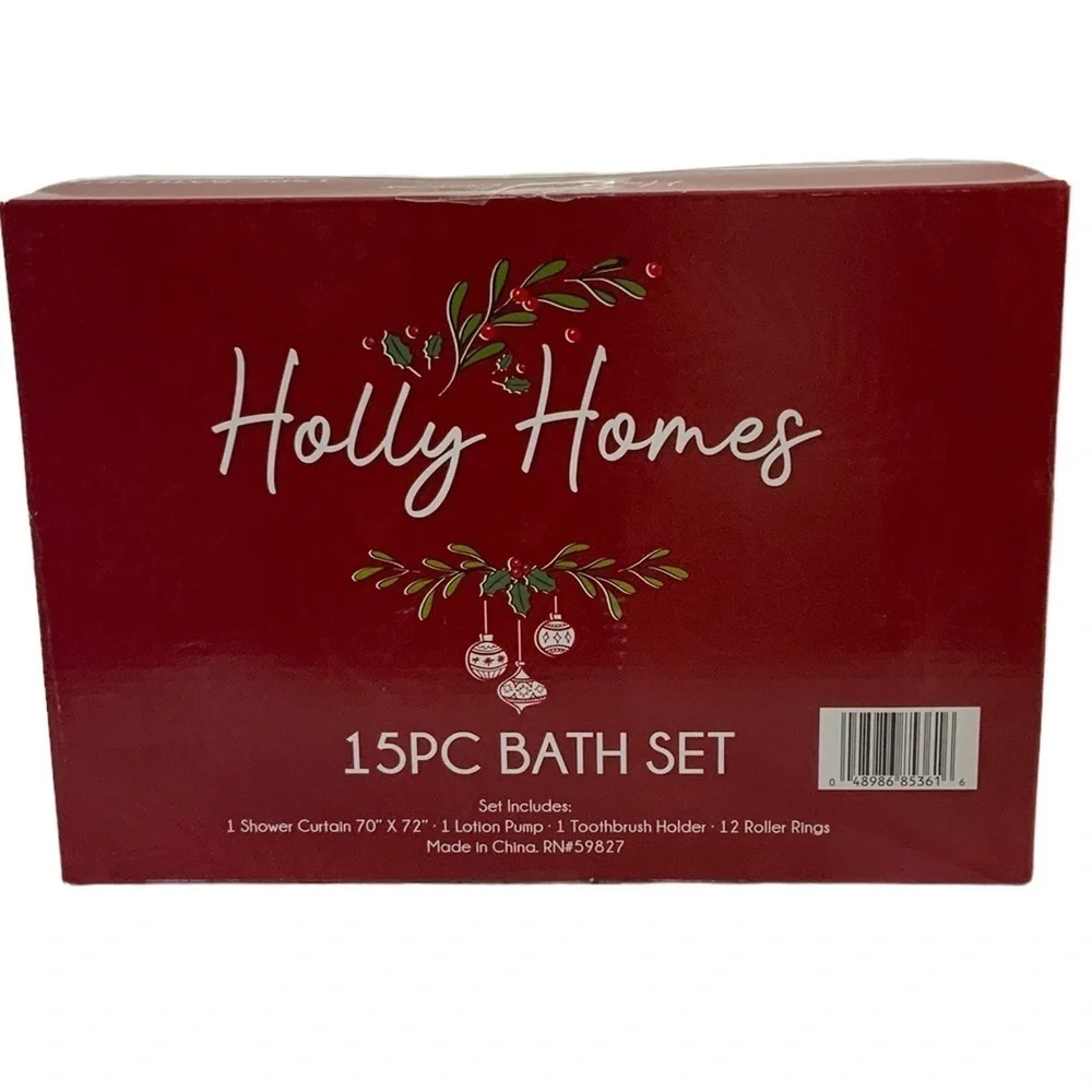 Holiday Bath Set Fabric Shower Curtain Christmas Santa Presents And Accessories